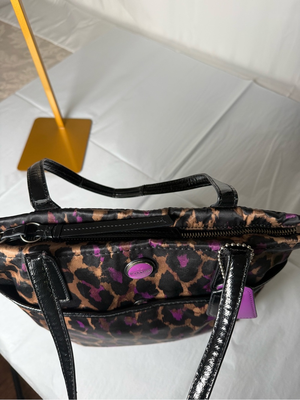 Coach F25282 Leopard Print Purple Patent Shoulder Bag Purse - Picture 11 of 14